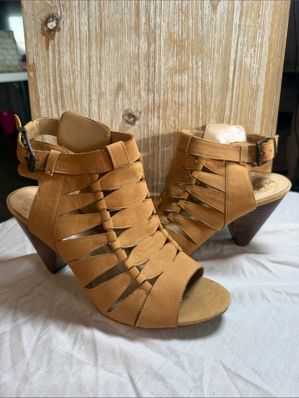 Vince Camuto Tan Strappy Gladiator Block Heel Sandals